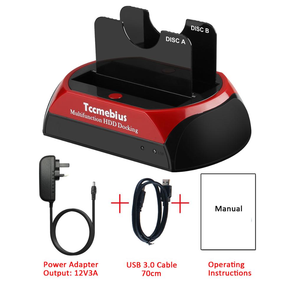 Tccmebius Hard Drive Docking Station,USB 3.0 to 2.5 3.5 Inch SATA IDE Dual Slot External HDD Enclosure,for 2.5" 3.5" IDE SATA: UK Plug