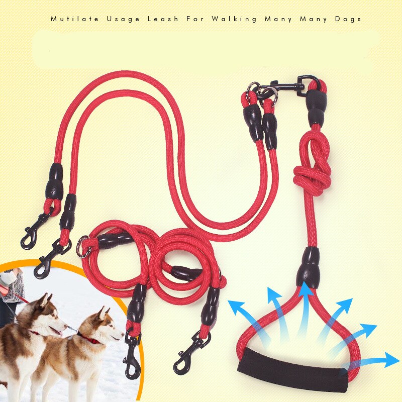 2/3/4 manier Koppelingen Pet Walking Leash Gevlochten Nylon Elastische Hond Kraag Riem Touw Dubbele Hoofd verstelbare Training Lead Harness