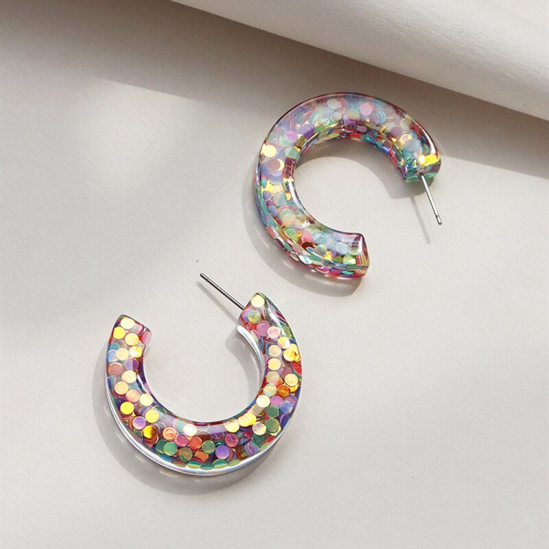 UJBOX Glitter Sequin Acrylic Resin Earrings Hoop for Women Wedding Party Jewelry Accessories