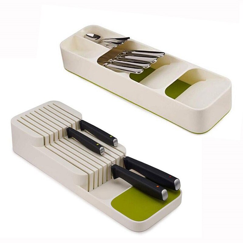 Plastic Knife Holder Kitchen Drawer Organizer Tray Knife Stand Organizer 18 Slots Knives Utensil Rack Storage Cabinet Tool