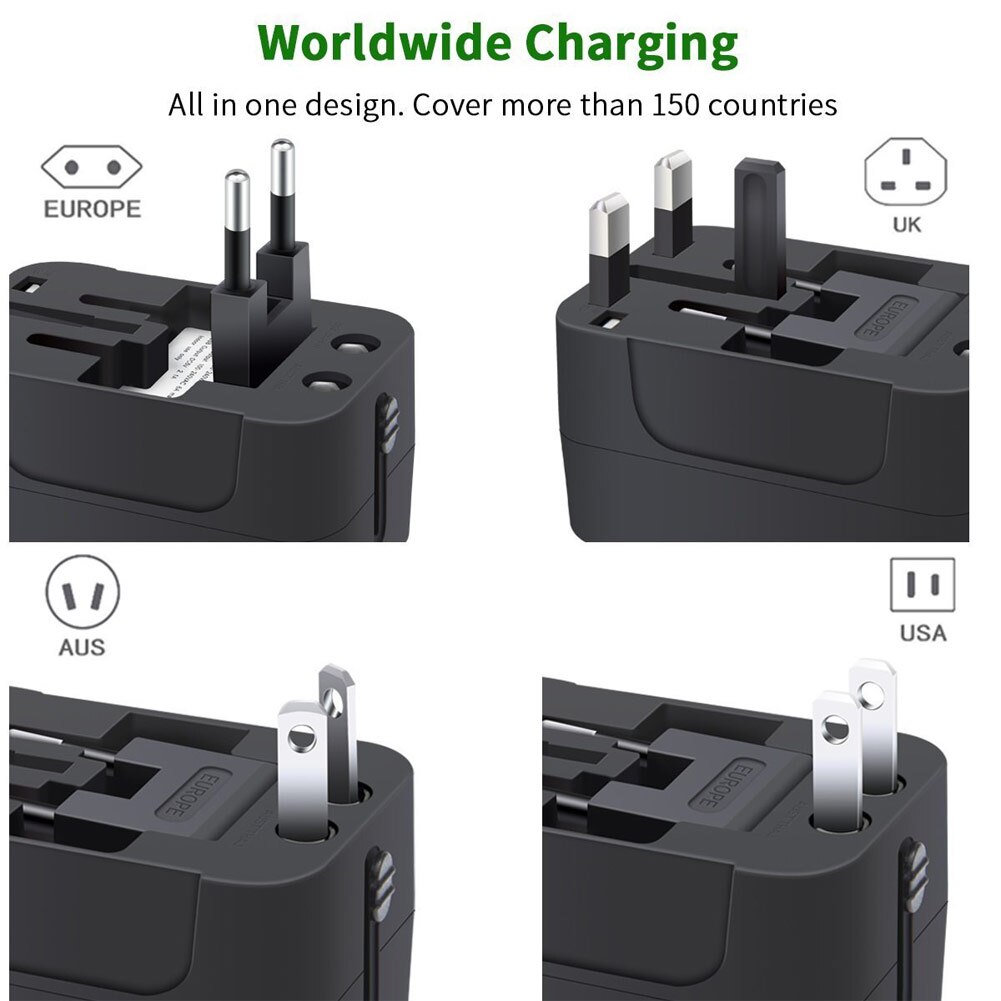 Universal Travel Adapter International Adapter Plug Kits Dual USB Charging Ports All in One Converter Wall Charger
