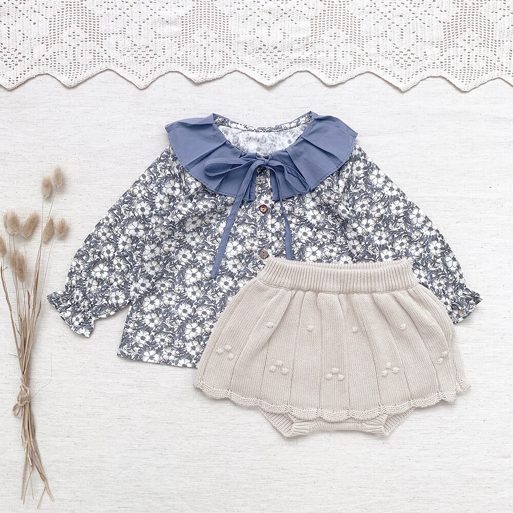 Chemisier Vintage à col plissé pour fille, vêtement en coton, Style marin, motif Floral, pour enfant en bas âge, printemps-automne