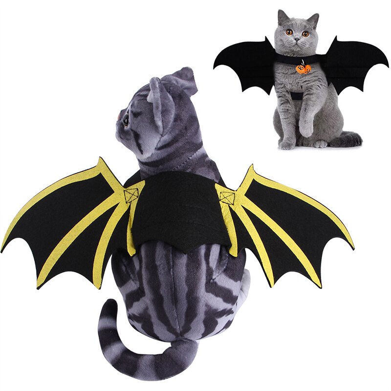 Disfraz de de Halloween para mascotas, chaleco de ala de murciélago negra de fieltro para perros, gatos, cachorros y gatitos