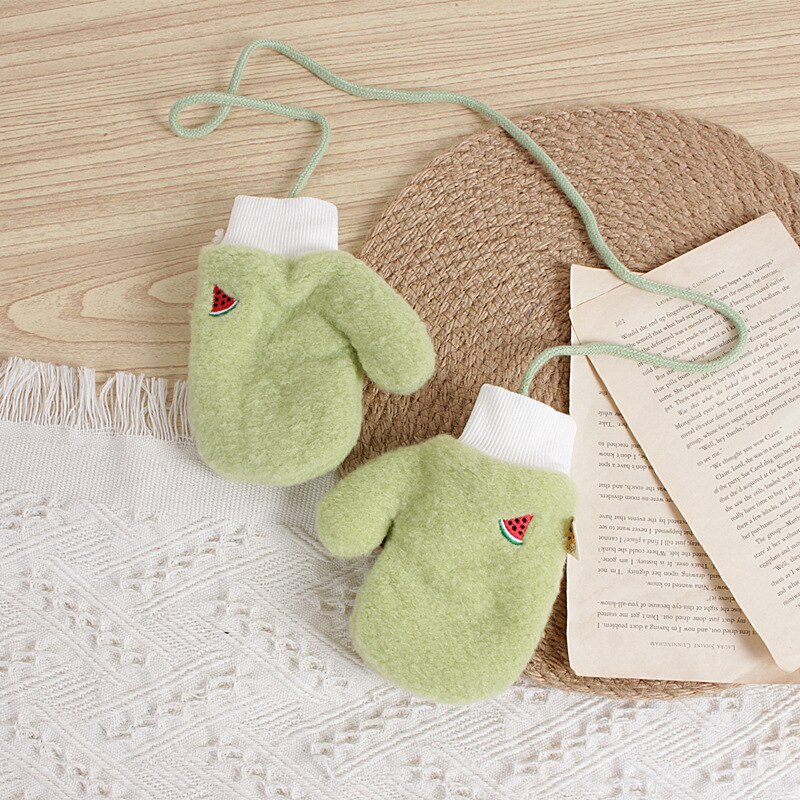 Bear Leader Children's Winter Gloves Cartoon Fruits Pattern Girl Boy Mittens Kids Wool Thick Warm Christmas Accessories: AH2758 green