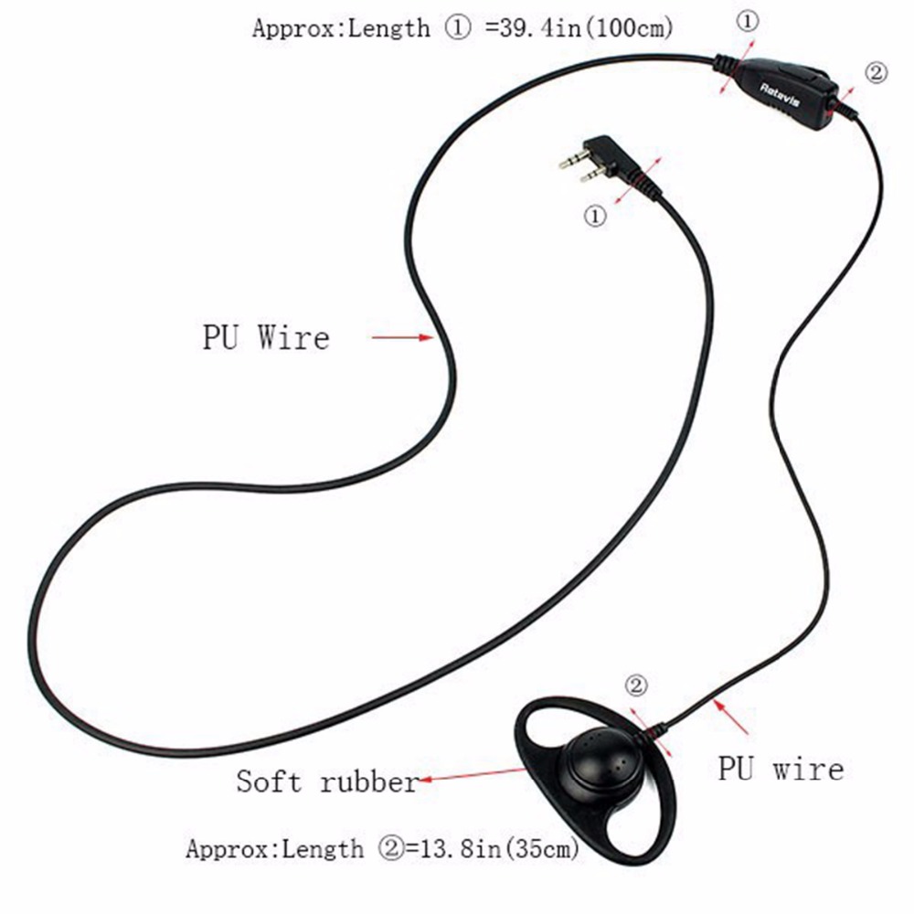 Forma D suave auricular de gancho 2Pin PTT Mic auricular para Kenwood para Baofeng UV-5R 888S Retevis H777 RT5 RT5R para TYT para Puxing