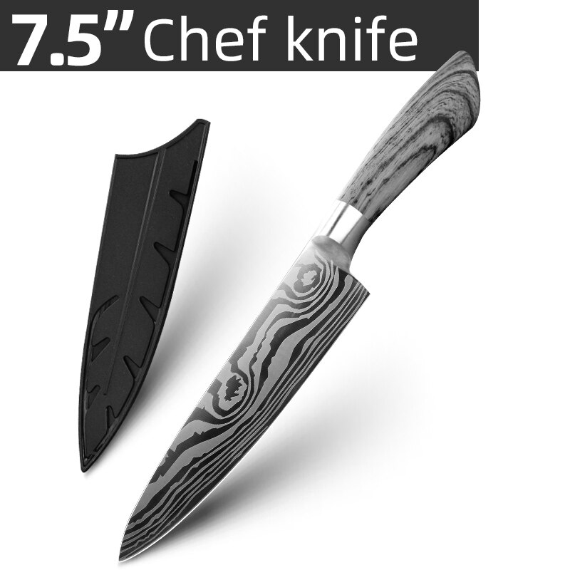 Cuchillo de cocina de acero inoxidable 7Cr17 440C, herramienta de Chef de Damasco para dibujar carne, Santoku, 1-9 piezas: 8inch Chef Knife