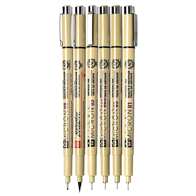 SAKURA PIGMA MICRON Pen Set 6 pcs Drawing Marker Pens with Brush Manga XSDK-6P Japan