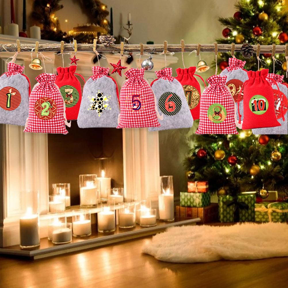 Christmas Advent Calendar Cloth Bags Set Decorative Christmas Countdown Calendar Candy Bags for Home Decor