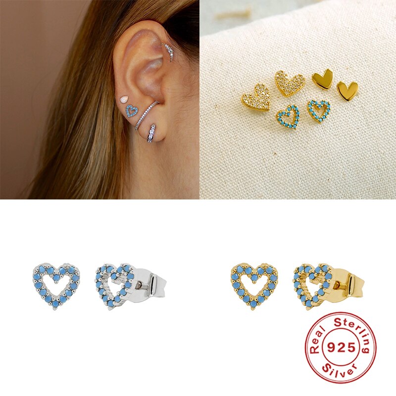 ROXI Nette Blau Türkis Stein Kleine Herz Stud Ohrringe für Frauen Hochzeit Ohrringe Ungewöhnliche 925 Sterling Silber Piercing Schmuck