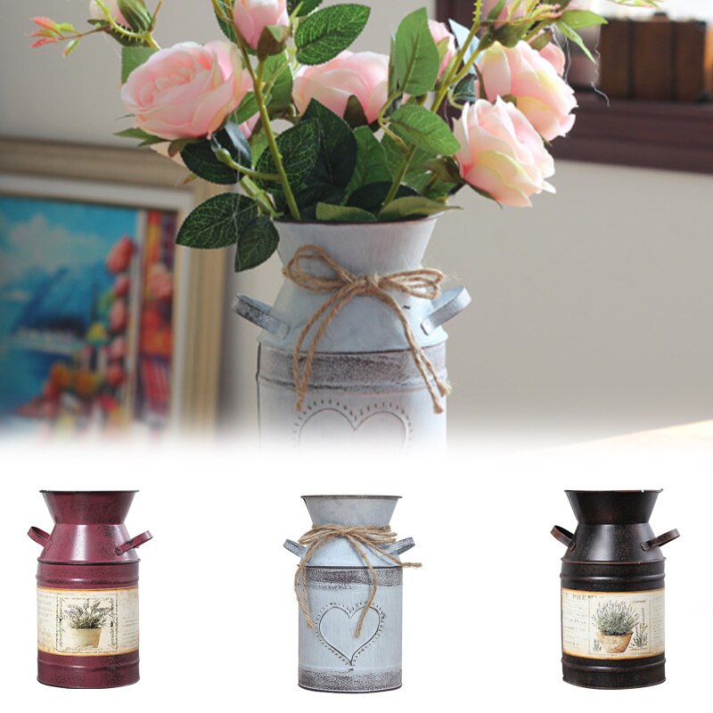 Spand til fransk vintage bryllup vase, rustikke primitiver mælk dåse kande dåse pot dekorative blomster vase til stue køkken