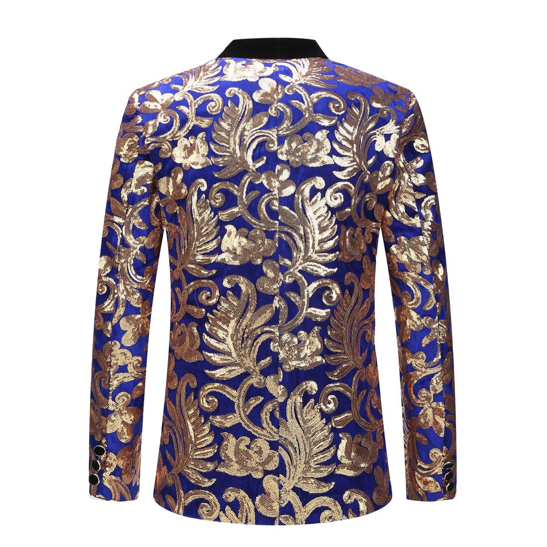 PYJTRL-Chaqueta de terciopelo de lentejuelas para hombre, chal de con solapa Floral, lentejuelas, Azul Real, ajustado, para cantante de escenario
