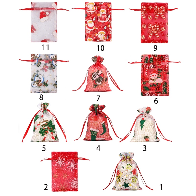 100 stuks kerst organza zakjes snoep doorschijnende zak sieraden bruiloft feest kerst verpakking display zakjes