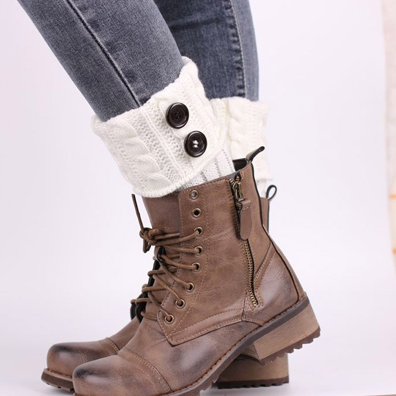 Dobbelt knap kabel strikket støvle manchet korte benvarmer kvinders boot sokker strikket twist støvler tilbehør: Hvid
