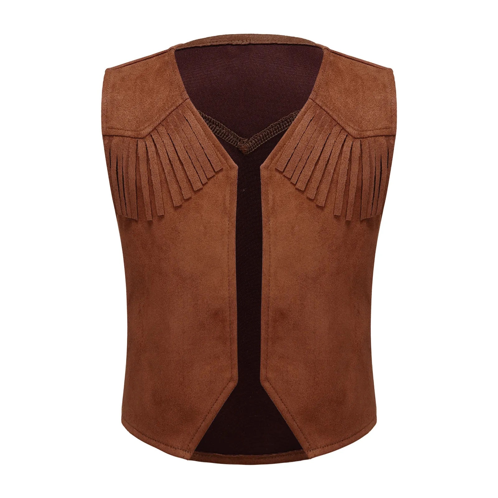 Wild West Cosplay Cowboy Cowgirl Costume Halloween Dress Up Clothes Fringe Sleeveless Vest with Bandanna Hat Set: L / black