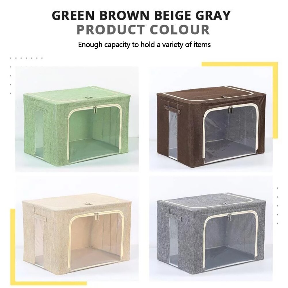 Caja de almacenamiento gruesa de lino y algodón para el hogar, caja de tela con cubierta plegable para guardar ropa, juguetes, ventana grande, organización