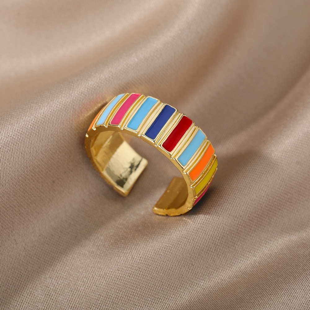 Kleurrijke Enamel Rainbow Ringen Voor Vrouwen Mannen Minnaar Paar Lgbt Ring Verstelbare Open Manchet Engagement Trouwringen Sieraden: 3