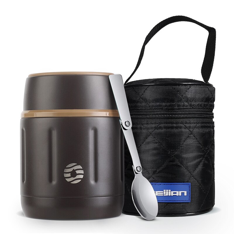 FEIJIAN – boîte à déjeuner, Thermos alimentaire 18/10 en acier inoxydable, conteneurs de soupe alimentaires portables adaptés à la maison et au voyage, gobelet de 500ML: 500ML Brown