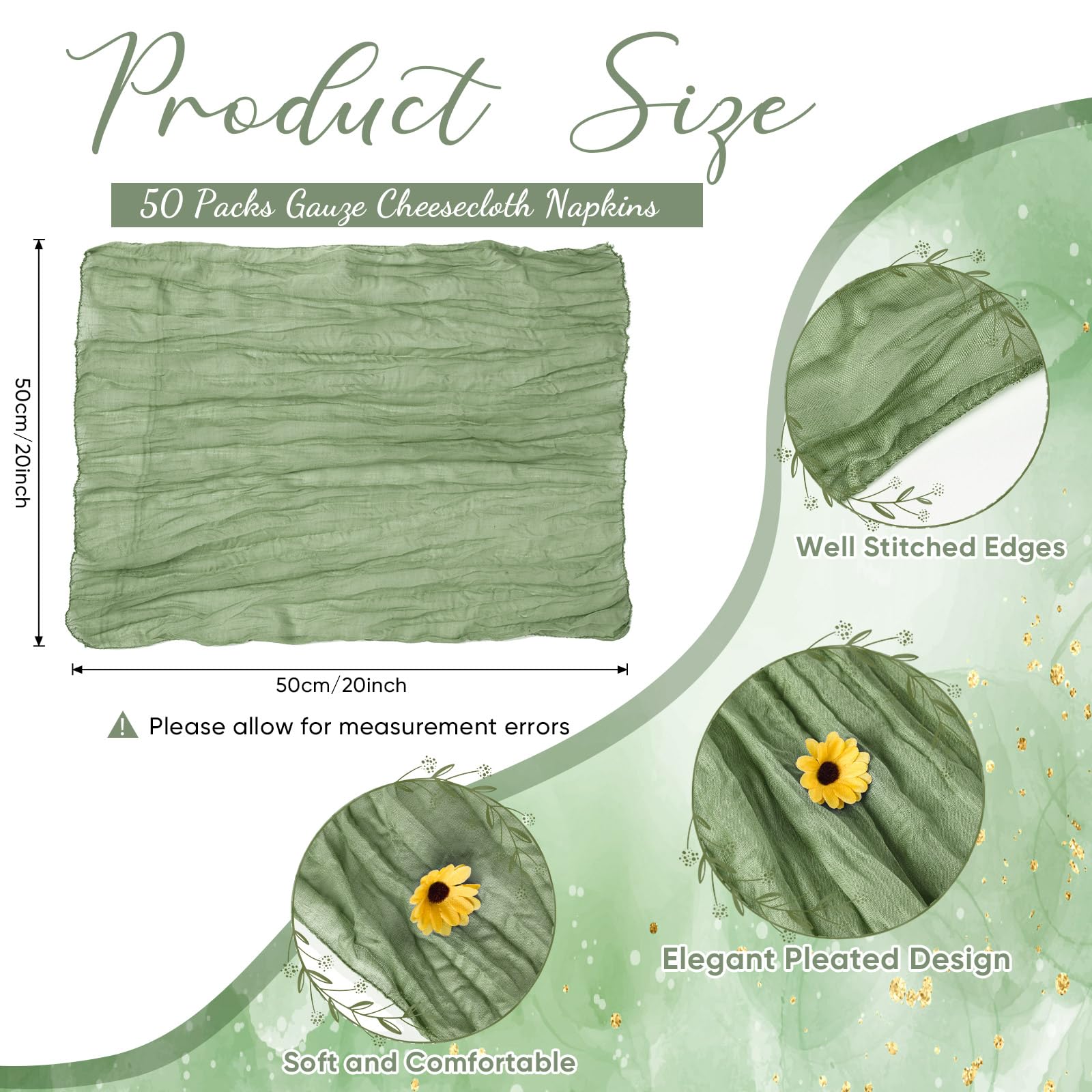 24-120 Stuks Salie Groene Bruiloft Servetten Doek Servetten Katoenen Gaas Handdoek 20Inch Servetten Dineren Placemats Feesttafel Decor