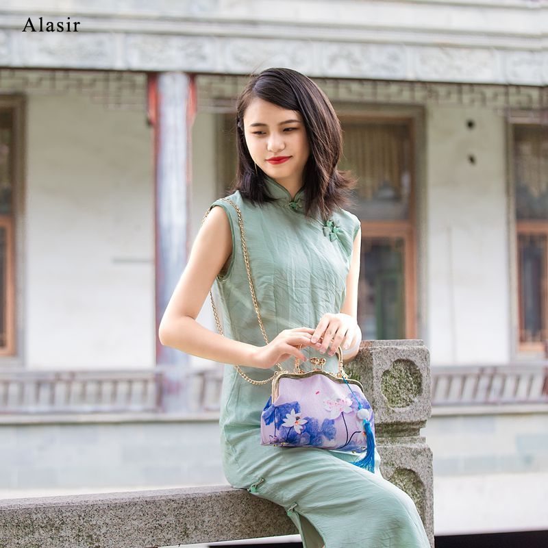 Alasir Style chinois soirée sacs à main à la main femmes rétro cadre sacs Lotus fleurs concepteur Cheongsam sac sac à main