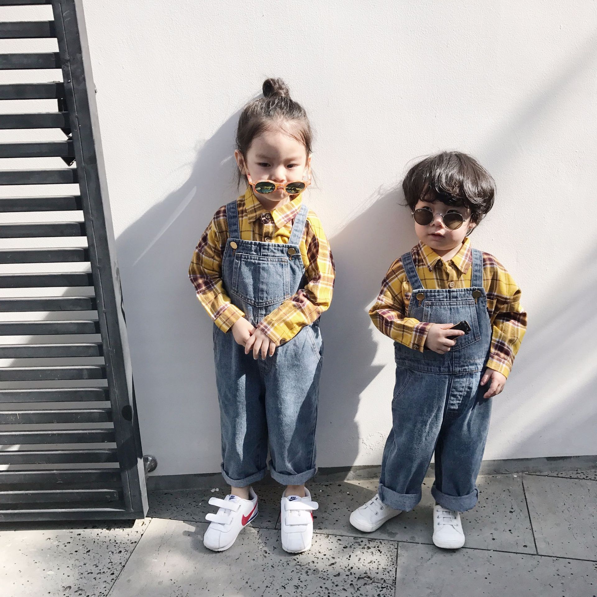 5444 Children Suspender Pants Spring Autumn Baby Boys Girls Jeans Cute Sisters and Brothers Jeans 1-9Years Kids Overalls