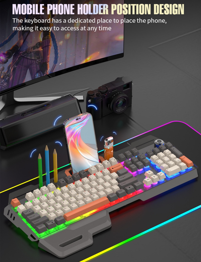 Mechanisches Gefühl, Spielen-Tastatur, Maus-einstellen, 104 Tasten, 100 % Layout, Spanisch, Russisch, Koreanisch, Arabisch, Tastatur, USB-Kabel, RGB-Gamer, K90