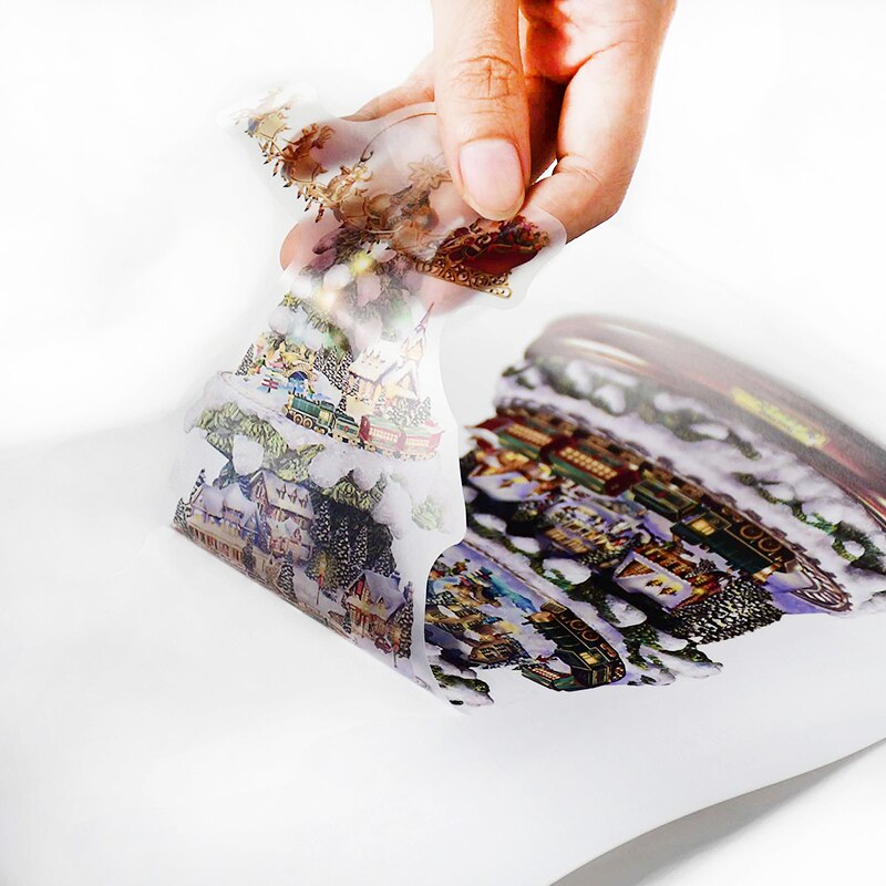 1Pc Christmas Tree Rotating Sculpture Train Decorations DIY Window Paste Stickers Year Home Decals Murals Decoration