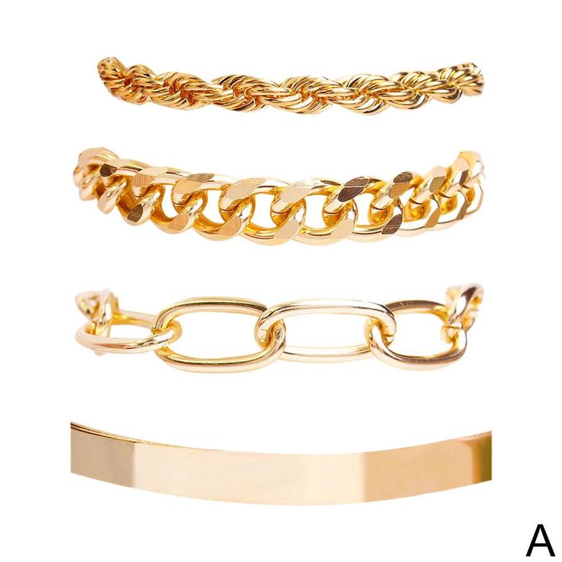 4Pcs/Set Hip Hop Cuban Punk Bracelet Alloy Bracelet Metal Twisted Rope Chain Bracelet Boho Jewelry For Women: gold