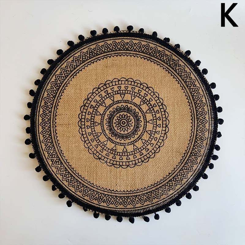 Prachtige Geweven Jute Katoen Tafel Mat Bohemian Stijl Afdrukken Placemat Ronde Voedsel Pad Dining Servies Coaster Keuken Decor: K