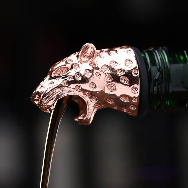 1 piece red wine pourer zinc alloy rhinoceros lion leopard antelope head wine stopper drink bar tool nightclub bar accessories: leopard  Rose