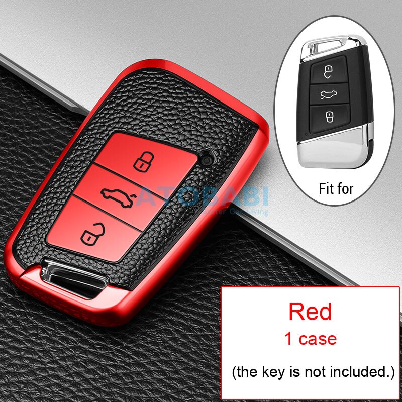 Funda de cuero TPU para llave de coche para VW Magotan Volkswagen Passat B8 Skoda Superb Kodiaq A7 llavero inteligente Protector de llavero remoto: Red 1 Case