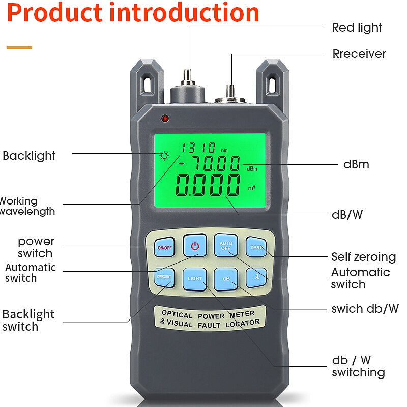 All-IN-ONE Optical Power Meter with Visual Fault Locator Optical Fiber Tester 20KM VFL