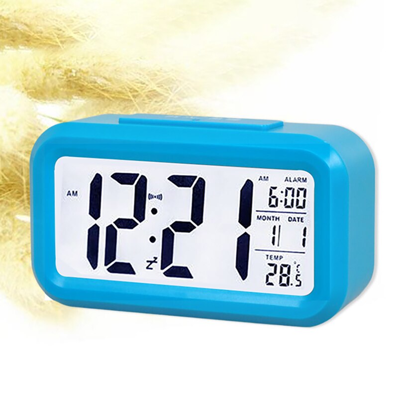 Battery Digital Alarm Clock Large LCD Display Light Sensor Nightlight Multifunction Snooze Kids Office Table Clock