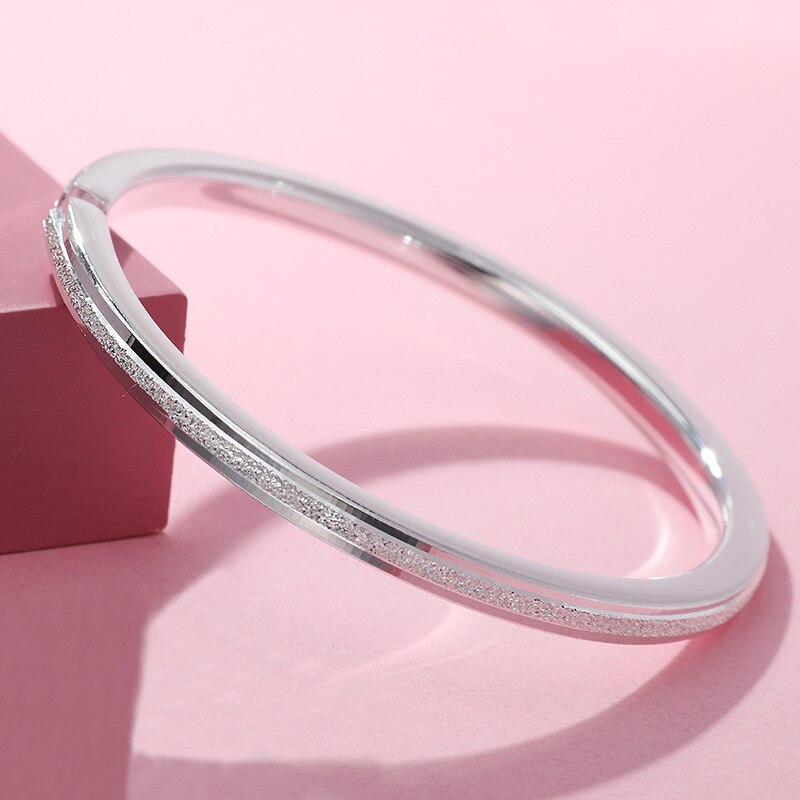 KOFSAC 925 Sterling Silver Bangle For Women Party Jewelry Open Size Matte Square Bangles Lady Wedding Accessories