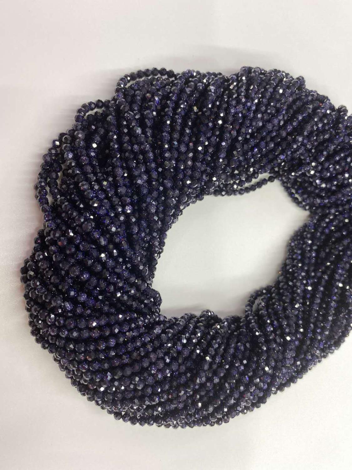 Natural Stone Cut Small Faceted Blue Sand Round Beads 2mm 3mm For Jewelry Making DIY Necklace Bracelet Earring