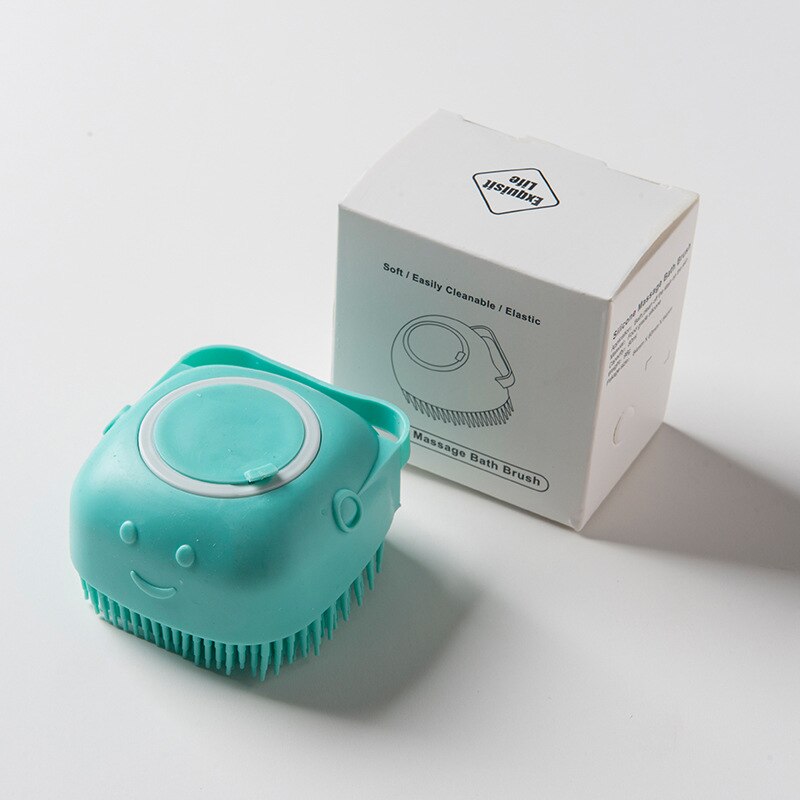 Cepillo de masaje para perros y gatos, dispensador de champú de belleza, peine de pelo para baño, cepillo de silicona suave, herramienta de belleza de limpieza: Square-blue