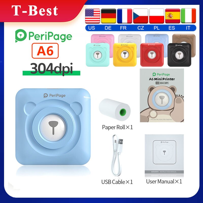 Peripage A6 304Dpi Mini Foto Bluetooth Printer Pocket Photo Printer Marker Voor Mobiele Telefoon Android En Ios Printer papier