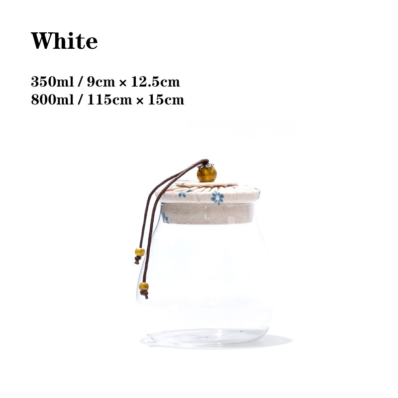 Glass Sealed Jar Tea Can Household Transparent Moisture-proof Storage Bottle Food Kitchen Storage Box: 350ml / white