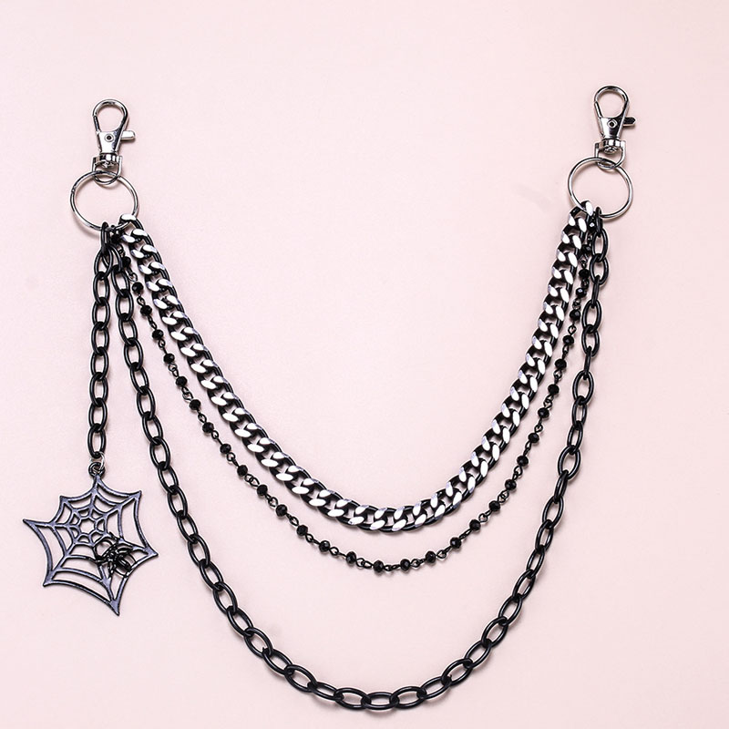 LLavero de de Halloween, cadena de pantalones de Metal negro Punk a la , colgante de telaraña de Hip Hop, cadena para pantalones vaqueros para hombres y mujeres, accesorios