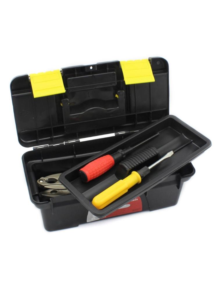 Caja de herramientas de plástico portátil, caja de herramientas de mantenimiento multifunción para el hogar, caja de almacenamiento para coche, caja de herramientas anticaída