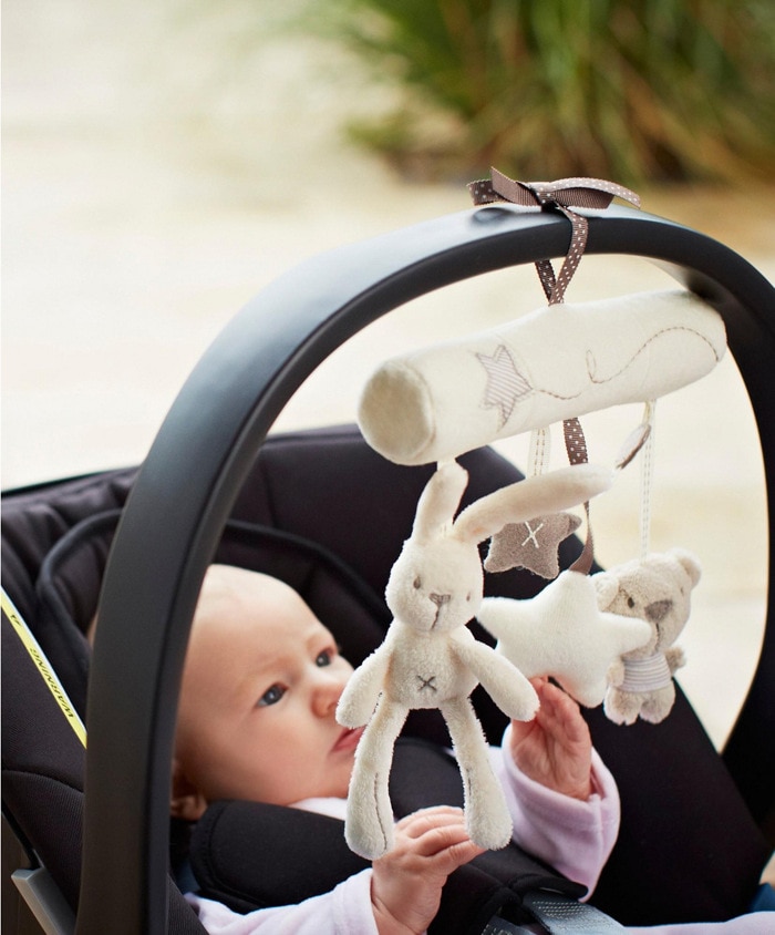 Kaninchen baby musik hängen bett sicherheit sitz plüsch spielzeug Glocke Multifunktionale Plüsch Kinderwagen