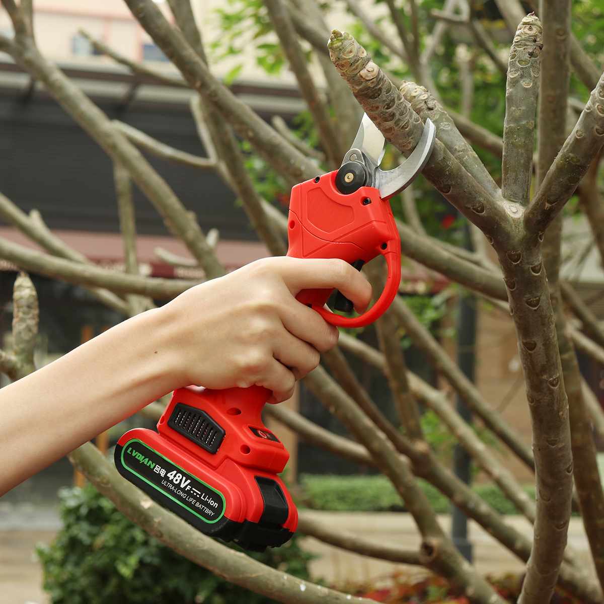 48VF 25mm Electric Cordless Pruner Pruning Shear with 9000mAh Lithium-ion Battery Efficient Fruit Tree Bonsai Pruning Cutter 21V