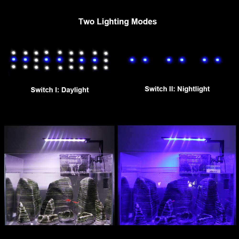 Iluminación LED con Clip para acuario, lámpara de luz de Arrecife Marino de 100-240V con soporte ajustable, LED azul y blanco para peces, plantas de Tanque De Agua