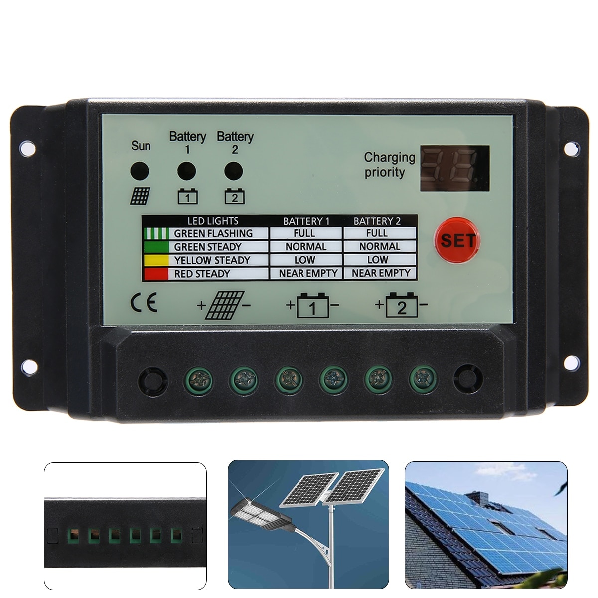 20A Dual Batterij Solar Laadregelaar Regulator Voor 12V/24V Batterijen Voor Home Improvement Benodigdheden Solar Charge controller