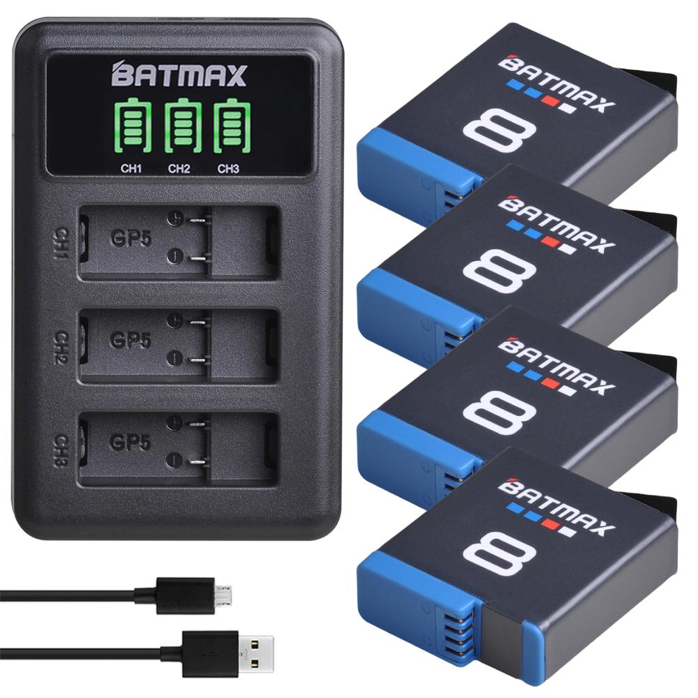 Pour GoPro Hero 8 hero 7 hero8 batterie noire GoPro 5 hero 6 batterie Akkus + LED chargeur USB pour Go Pro Hero 8: 4Pcs set