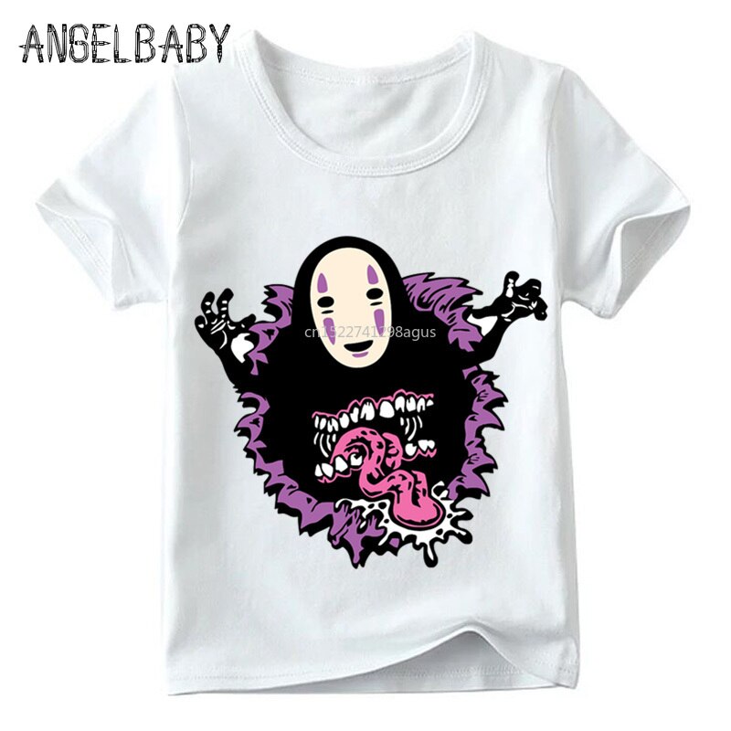 Bambini Anime The No Face Spirit Design divertente maglietta ragazzi/ragazze estate Cartoon top T-shirt bianca morbida per bambini, ooo2268