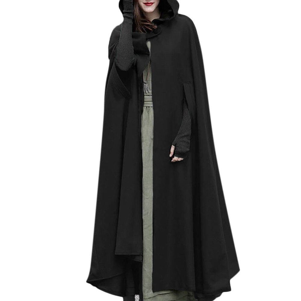 JAYCOSIN femmes manteau Trench ouvert à capuche avant Cardigan automne hiver manteau Cape Cape Poncho Plus 18OCT23: BK / L