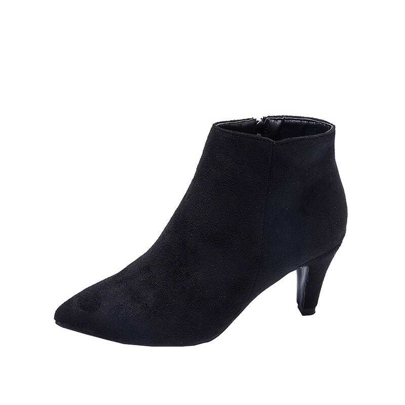 Bottines à bout pointu pour femmes, chaussures à talons hauts, fermeture éclair léopard, courtes, en peluche, décontractées, B037: Black / 6