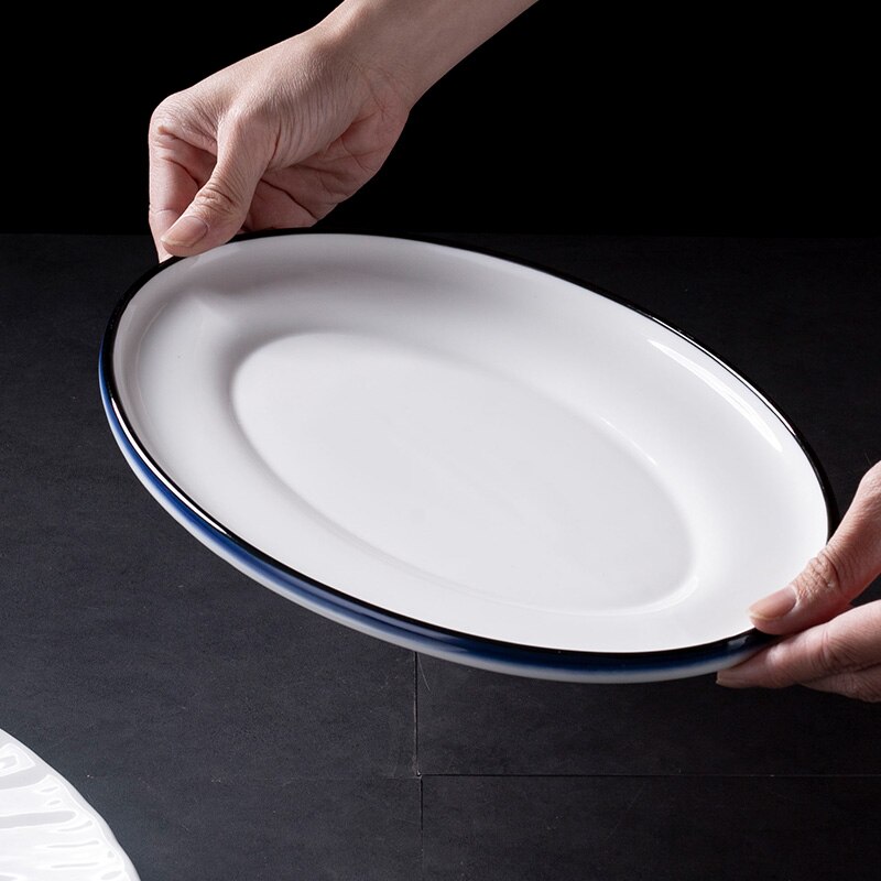 Fish Plate Oval Ceramic Plate Restaurant High Temperature Steamed Fish Plate (large Quantity and Price Can Be Negotiated)