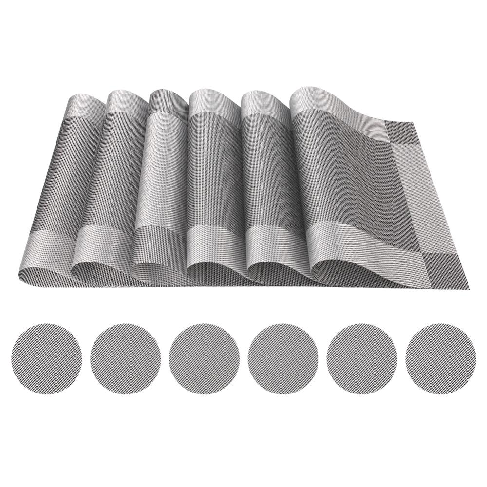 Placemats sett  av 6 bord løper pvc placemat sklisikre vaskbare saken varmebestandig kjøkken bordmatter til spisebord: 6 sett sølv teslin