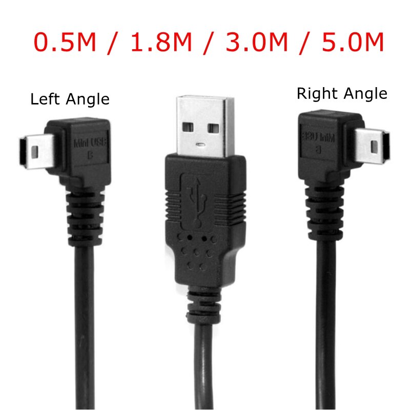 USB 2.0 Male naar Mini USB Links & Haaks 90 Graden Kabel 0.5 m 1.8 m 3 m 5 m 50 cm 180 cm voor Camera MP4 Tablet